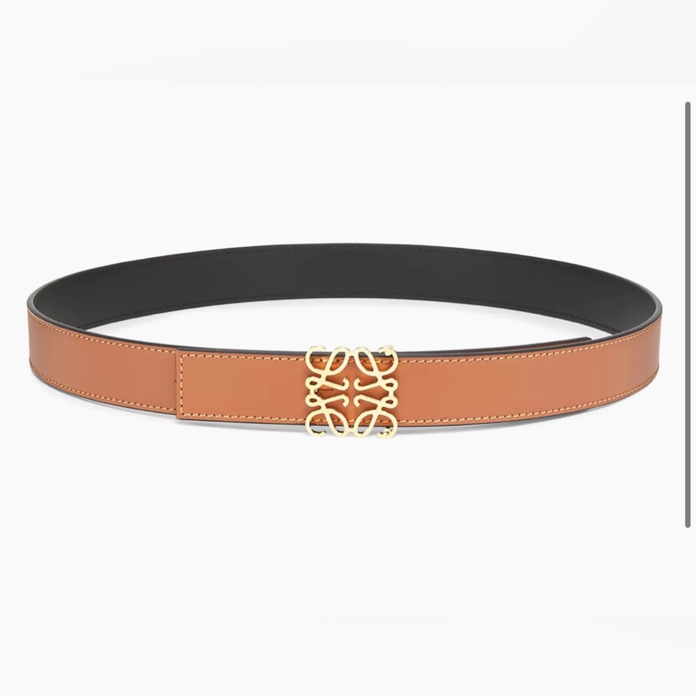 LOEWE Tan/Black/Gold Reversible Anagram Belt 2.8CM, Women Size Small